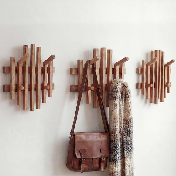 3er-Set Garderobenpaneel Wandgarderobe Massivholz Eiche