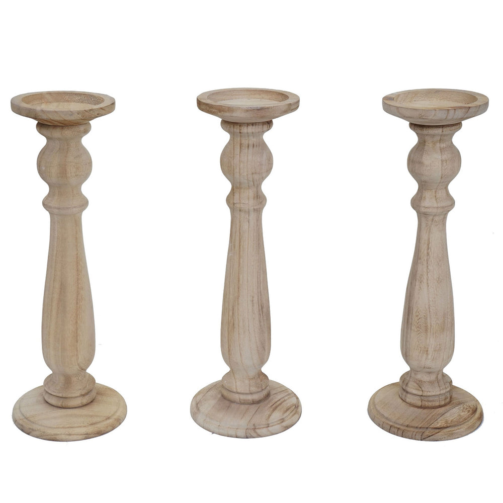 3er Set Kerzenständer Shabby Vintage 35cm naturbraun