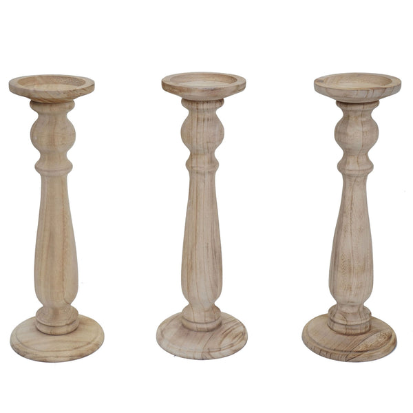 3er Set Kerzenständer Shabby Vintage 35cm naturbraun
