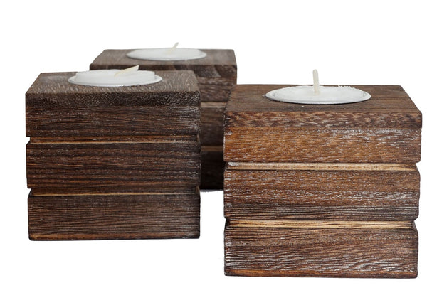 3er Set Teelichthalter im Vintage Shabby-Look Deko braun