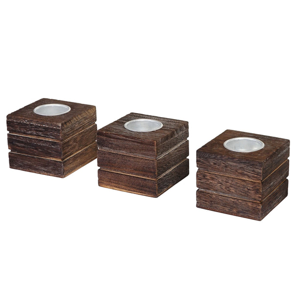 3er Set Teelichthalter im Vintage Shabby-Look Deko braun