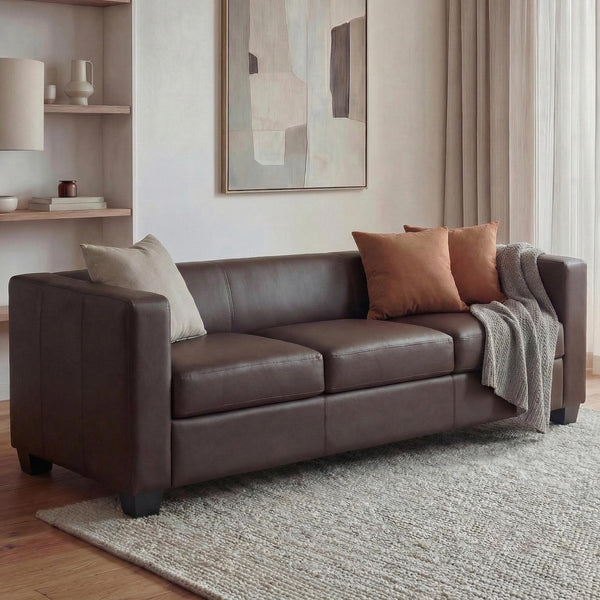 3er Sofa Couch Loungesofa aus Kunstleder kaffeefarben