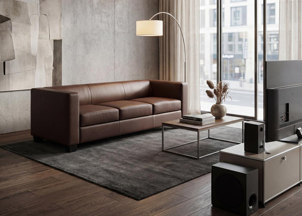 3er Sofa Couch Loungesofa aus Kunstleder kaffeefarben
