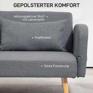 3er Sofa Gästebett Doppelbett 170x83x80cm Grau