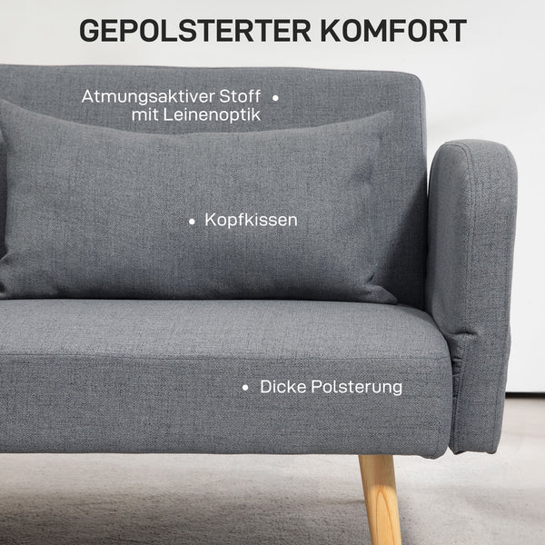 3er Sofa Gästebett Doppelbett 170x83x80cm Grau
