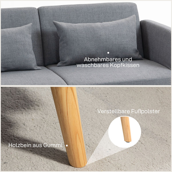 3er Sofa Gästebett Doppelbett 170x83x80cm Grau