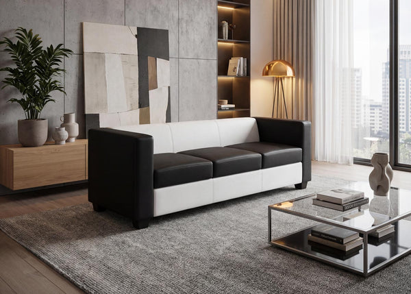 3er Sofa Couch Loungesofa aus Leder/Kunstleder schwarz weiss