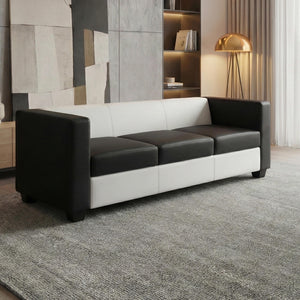 3er Sofa Couch Loungesofa aus Leder/Kunstleder schwarz weiss