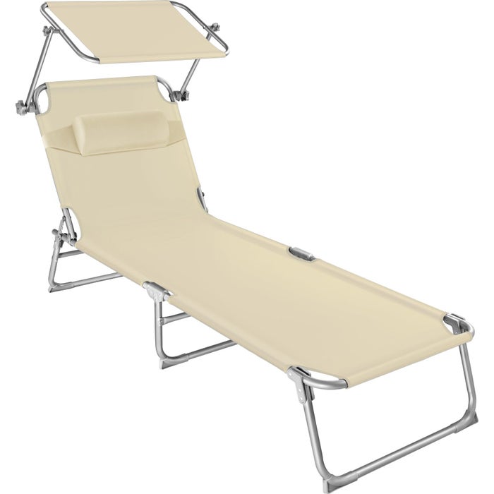 Lettino da giardino, 4 posizioni, con poggiatesta, beige