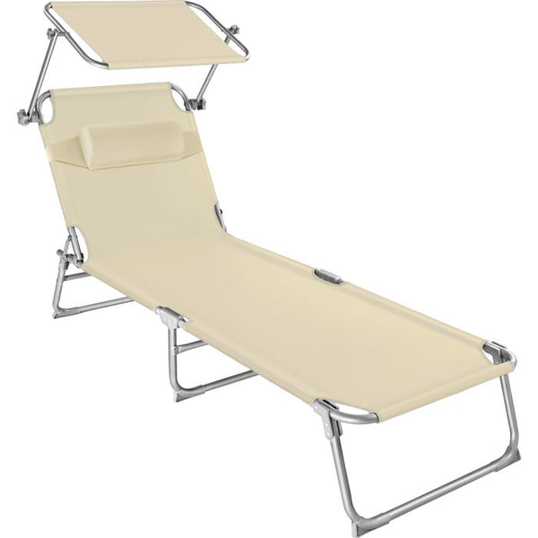 Gartenliege 4-stufig mit Kopfpolster, beige