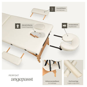 Set lettino da massaggio Freddi a 2 zone con imbottitura da 5 cm, ruote e struttura in legno beige