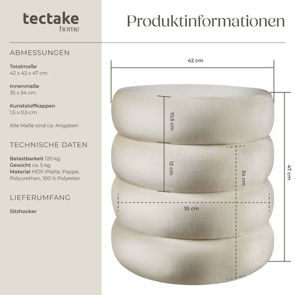 Sitzhocker Altu Samtoptik creme-weiss