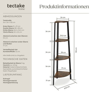 Eckregal Newbridge 34x34x125cm Industrial dunkelbraun