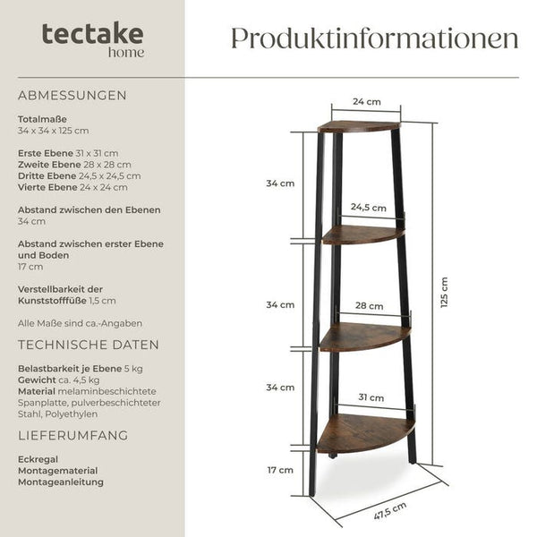 Eckregal Newbridge 34x34x125cm Industrial dunkelbraun