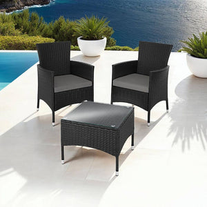 Rattan Gartenset Luzern 2+1 schwarz