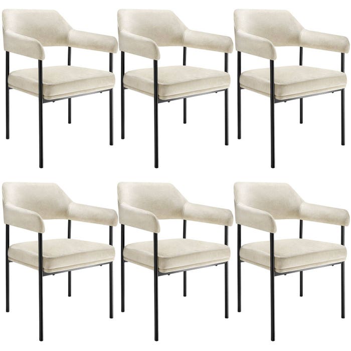 Ensemble de 6 fauteuils Doé aspect velours blanc cassé