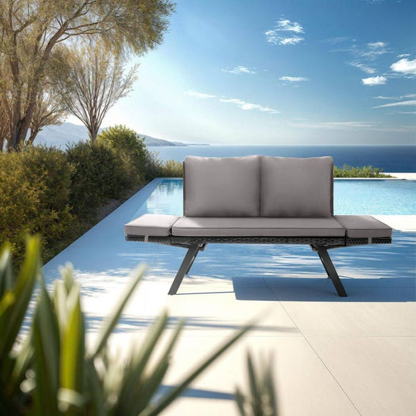 Rattan-Loungesofa Sintra hellgrau/schwarz