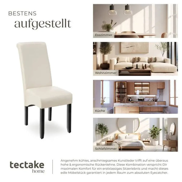 Esszimmerstuhl Massivholz Kunstleder creme 6er Set