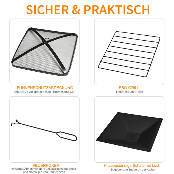 3in1 Feuerschale Grill Feuerkorb mit Funkenhaube