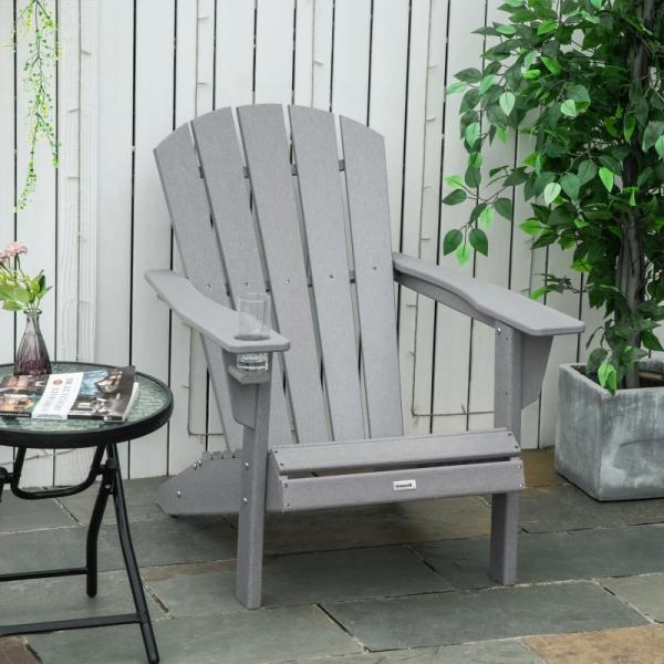 Adirondack Gartenstuhl mit Getränkehalter Balkonstuhl Grau Kunststoff