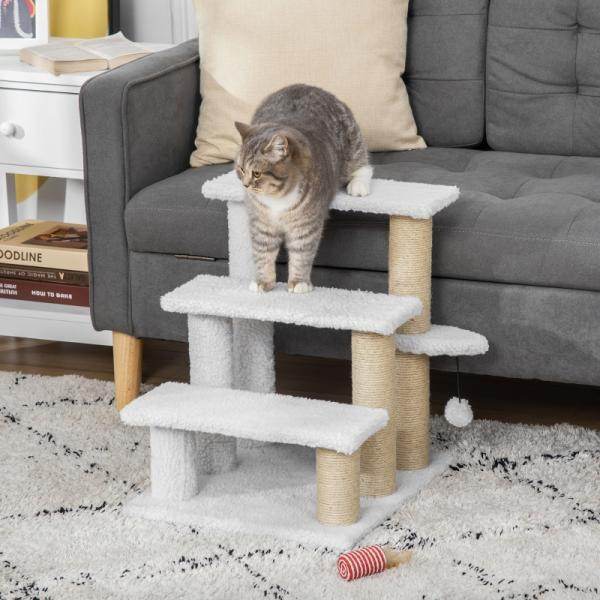 Haustiertreppe Ball 3-stufige Katzentreppe Hundetreppe Tiertreppe Weiss