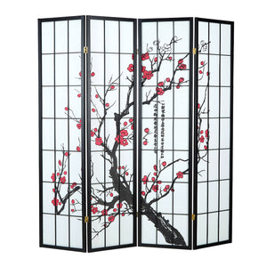 4-panel wooden room divider, black