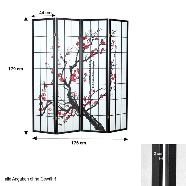 4-panel wooden room divider, black