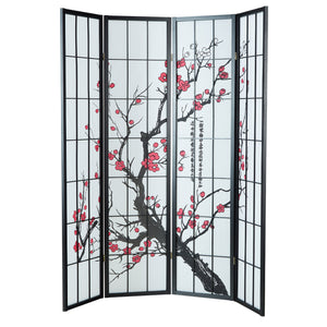4-panel wooden room divider, black