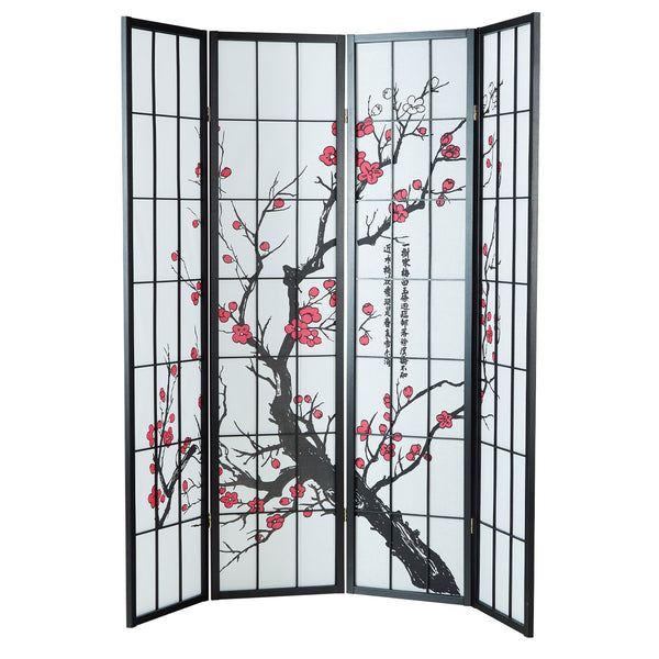 4-panel wooden room divider, black