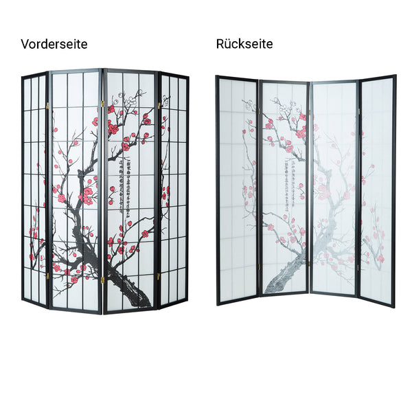 4-panel wooden room divider, black