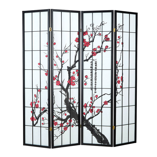 4-panel wooden room divider, black