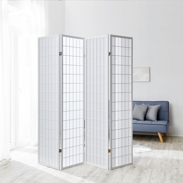 4-panel wooden room divider, white