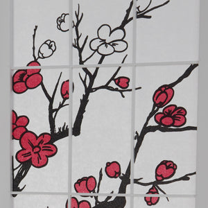 4-panel wooden room divider with cherry blossom design, white