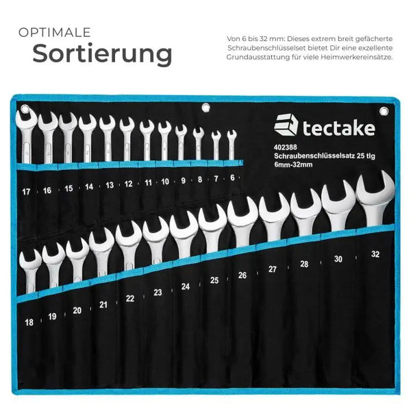 Maul-Ringschlüsselsatz 25-tlg. mit Rolltasche schwarz/blau