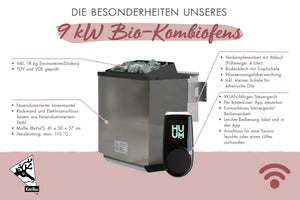 Saunaofen 9 kW Ofen Bio SET mit WiFi-Steuerung mit WiFi-Steuerung