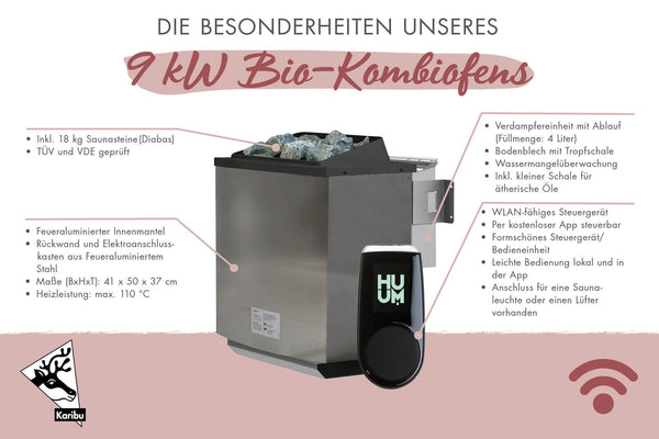 Saunaofen 9 kW Ofen Bio SET mit WiFi-Steuerung mit WiFi-Steuerung
