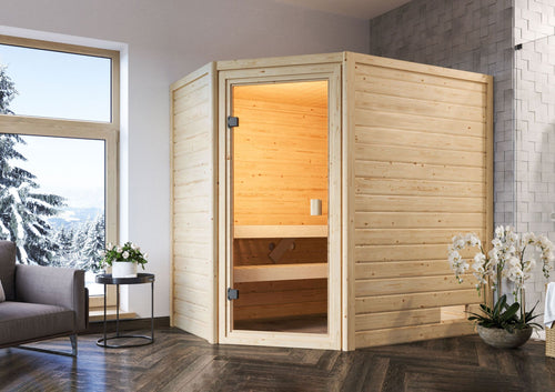 Sauna Jella Massivholzsauna, Eckeinstieg