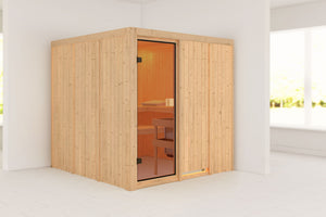 Sauna Oulu Systemsauna, Fronteinstieg, ohne Kranz mit bronzierter Tür und