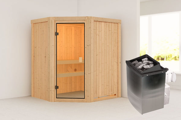 Sauna Faurin Systemsauna, Eckeinstieg, ohne Kranz mit bronzierter Tür und
