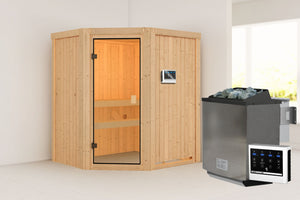 Sauna Faurin Systemsauna, Eckeinstieg, ohne Kranz mit bronzierter Tür und
