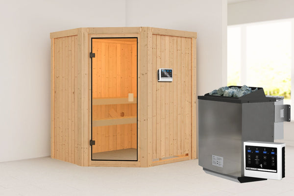 Sauna Faurin Systemsauna, Eckeinstieg, ohne Kranz mit bronzierter Tür und