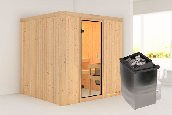 Sauna Tromsö Systemsauna, Fronteinstieg, ohne Kranz mit bronzierter Tür und