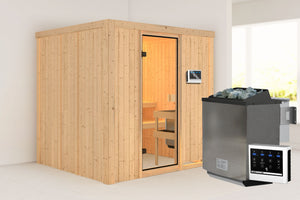 Sauna Tromsö Systemsauna, Fronteinstieg, ohne Kranz mit bronzierter Tür und
