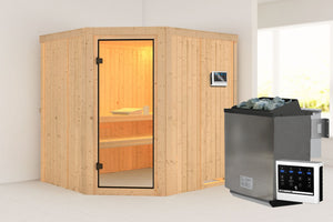 Sauna Bodo Systemsauna, Eckeinstieg, ohne Kranz mit bronzierter Tür und