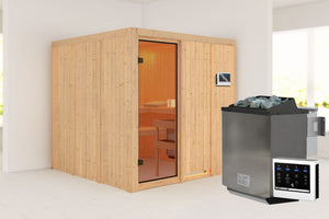 Sauna Oulu Systemsauna, Fronteinstieg, ohne Kranz mit bronzierter Tür und