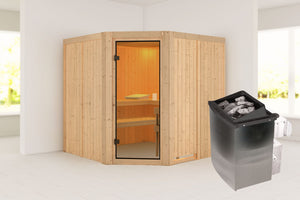 Sauna Kotka Systemsauna, Eckeinstieg, ohne Kranz mit bronzierter Tür und