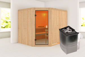 Sauna Horna Systemsauna, Eckeinstieg, ohne Kranz mit bronzierter Tür und