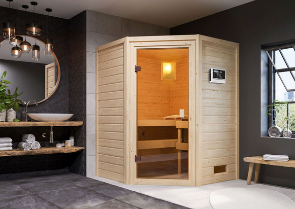Sauna Antonia Massivholzsauna, Eckeinstieg