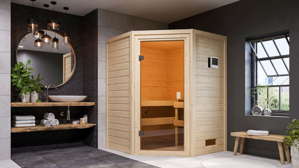 Sauna Antonia Massivholzsauna, Eckeinstieg