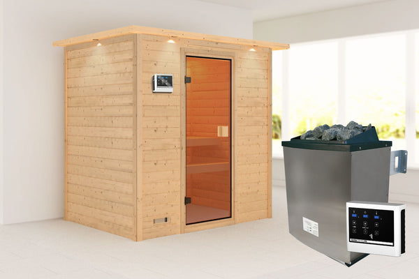 Sauna Selena Massivholzsauna, Fronteinstieg
